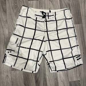 Billabong Men's Size 36 White Checkered Logo Print Board Shorts Swim Trunks